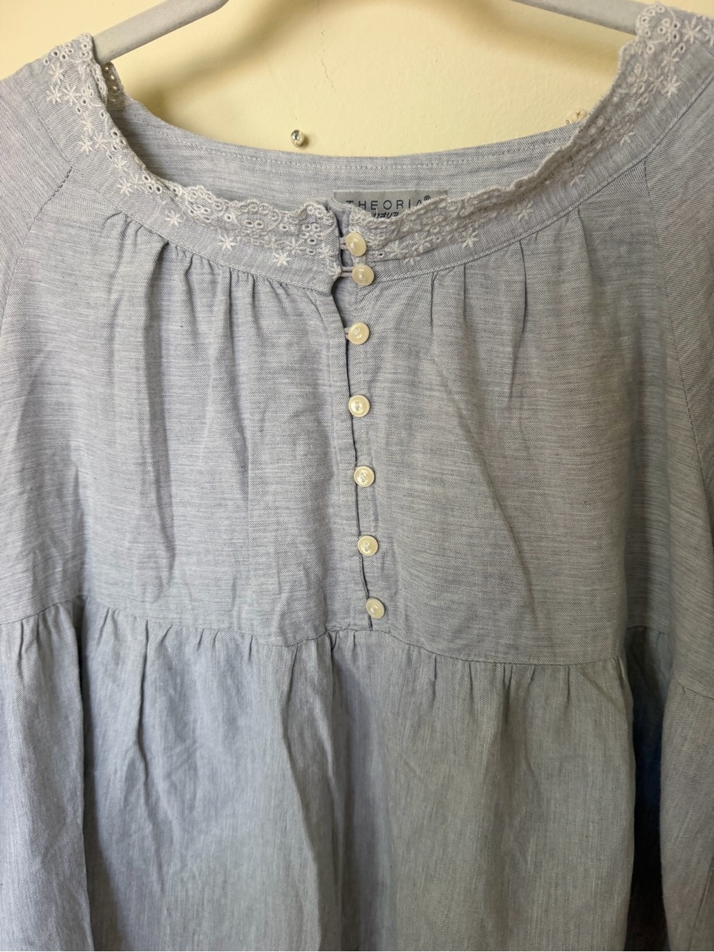 Theories Gray Babydoll Embroidered Peasant Top - Picture 2 of 9